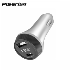 USB+PD双口屏显车充(30W)(皓月银)吸塑挂卡装-国内版CN(DZ)