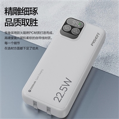 PISEN QUICK 双自带线22.5W智能屏显快充电宝20000(TP-D32/云初白)